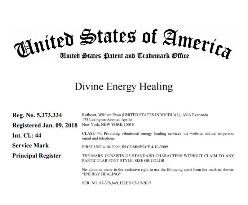 Divine Energy Healing USTPO Trademark Filing